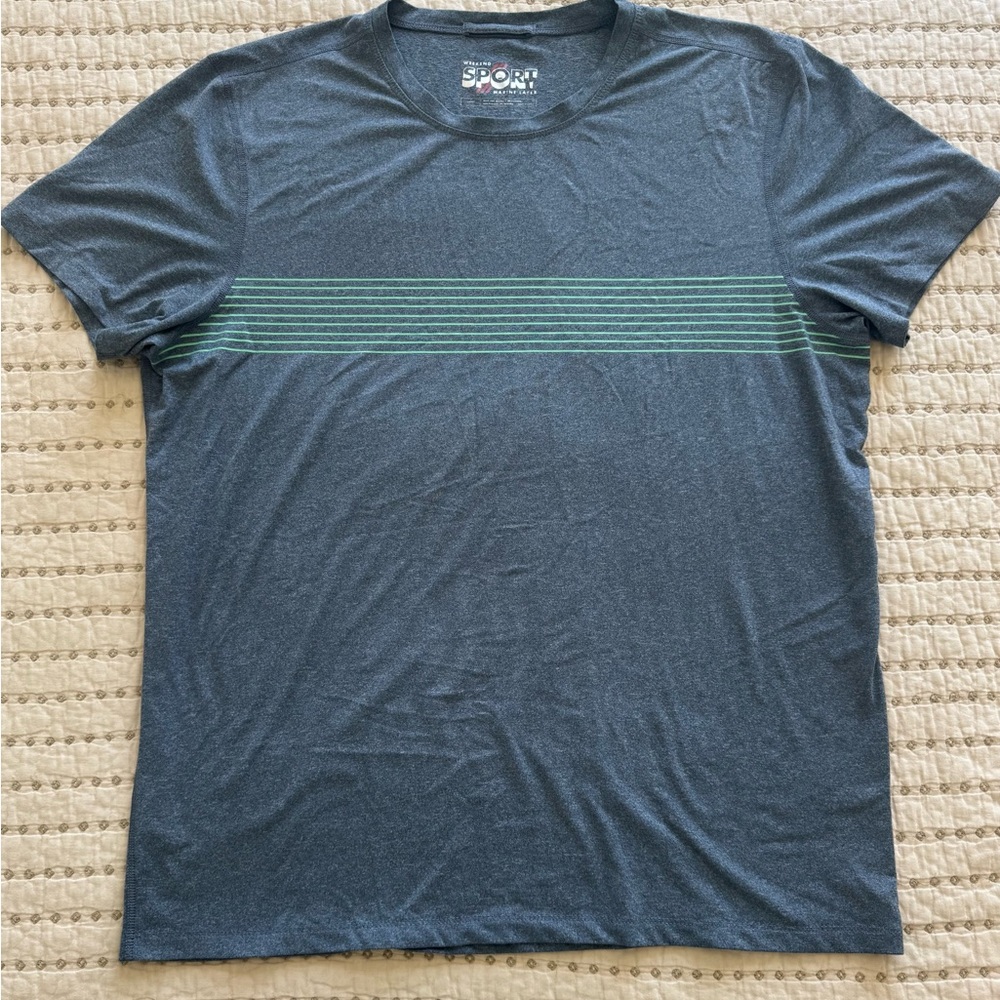 Marine Layer Men's Dark Gray and Green Striped Tee